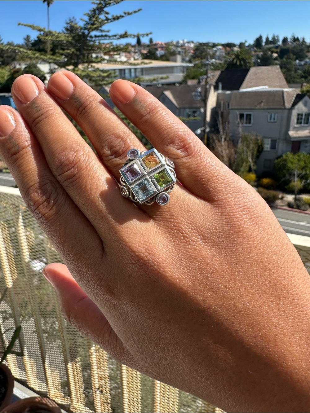 Sterling Silver Multi-Gem Square Cluster Ring - Multi-Color 6.5 - Picture 4 of 6